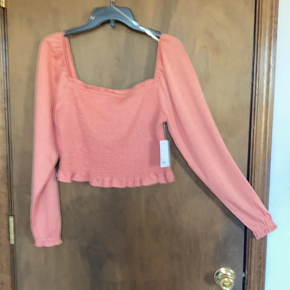 SO top blush crepe long sleeve smocked top boho cottagecore casual L jrs - Picture 11 of 16
